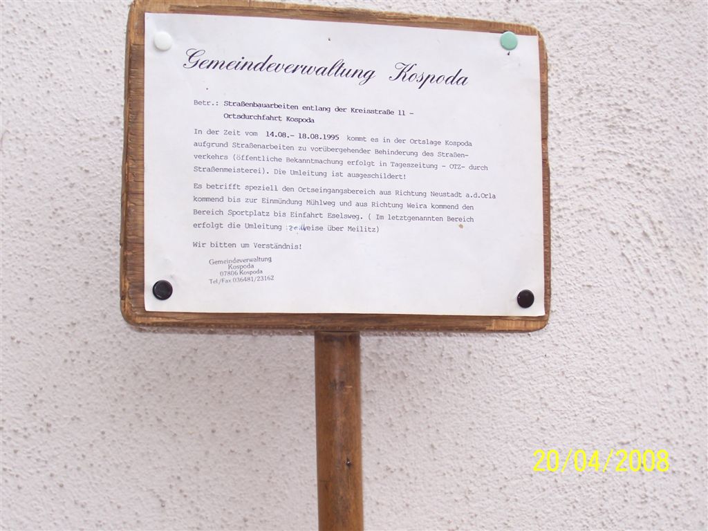 Der Dorfhammer, wie er bis 1995 in Kospoda die Runde ging. Aufgenommen zur 888-Jahrfeier in Kospoda durch Stephan Richter.